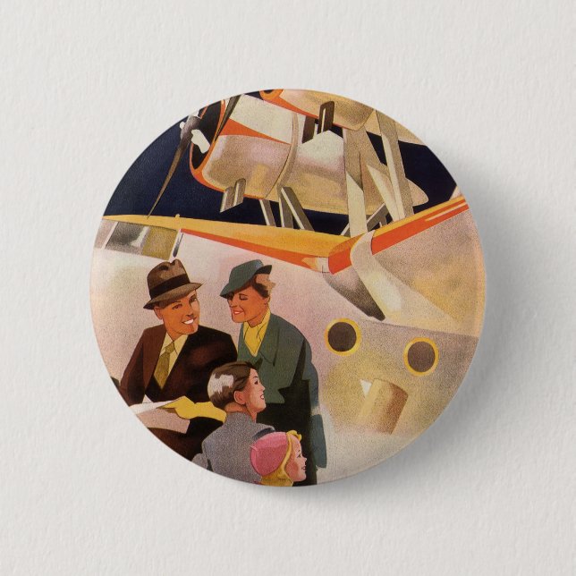 Vintager Familienurlaub über die Propeller der See Button (Vorderseite)