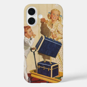 Vintager Familienurlaub, Vater, Kinder und Koffer title_seo2