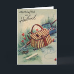 Vintager Fang Husband Geburtstag Karte<br><div class="desc">Vintager Ehemann Geburtstagskarte heißt "Ein Geburtstagswunsch für meinen Mann". Es gibt einen zeichn in sanften Naturtönen wie Blau,  Grün und Rot. Es zeigt einen Korb,  Fliegenfischer,  Angelrute,  Angelschachtel und Angelausrüstung,  die draußen zwischen einem Feld und Blume sitzt.</div>