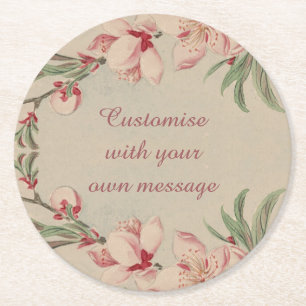 Vintager Farbrosa Blütentext Runder Pappuntersetzer