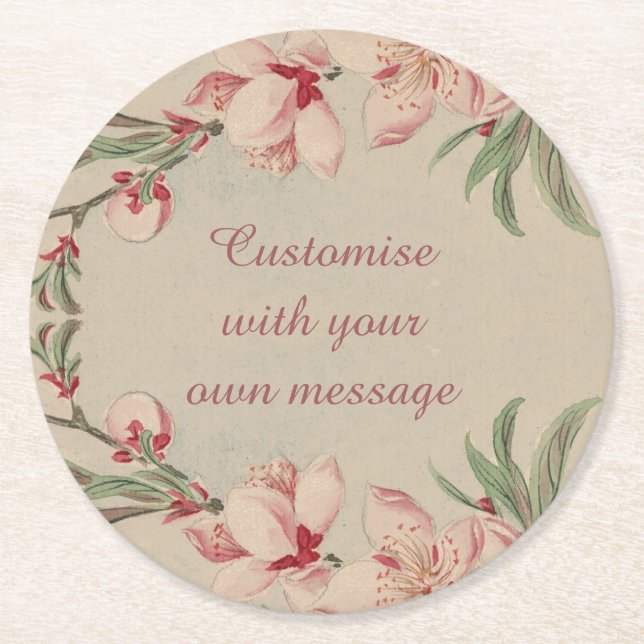 Vintager Farbrosa Blütentext Runder Pappuntersetzer (Vorderseite)