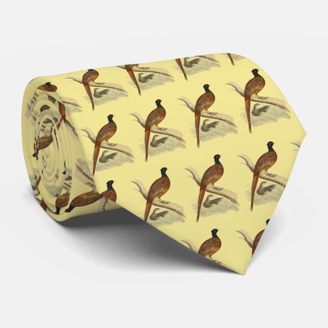 Vintager Fasan auf dem Zweigspiel-Vogel Zeichnend  Krawatte (Gerollt)