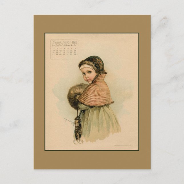 Vintager Februar 1891 zeichnend Kinder Postkarte (Vorderseite)