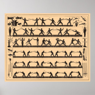 Vintager fechtender Swordsmanship Diagram (1907) Poster