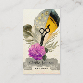 Vintager Feder Hairstylist-Haar-Stylist mit Blumen Visitenkarte