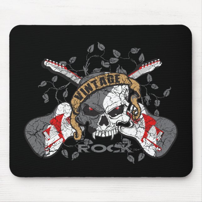 Vintager Felsen-Schädel und elektrische Gitarren Mousepad (Vorne)