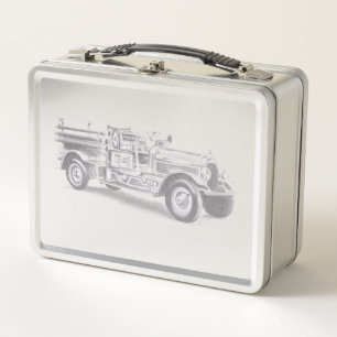 Vintager Feuerwehrleute zeichne  Metall Brotdose