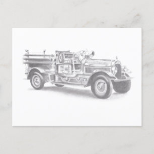 Vintager Feuerwehrleute zeichnend Bleistiftstiftfe Ankündigungspostkarte