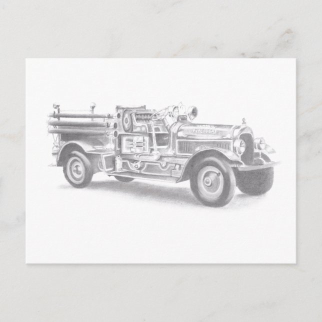 Vintager Feuerwehrleute zeichnend Bleistiftstiftfe Ankündigungspostkarte (Vorderseite)