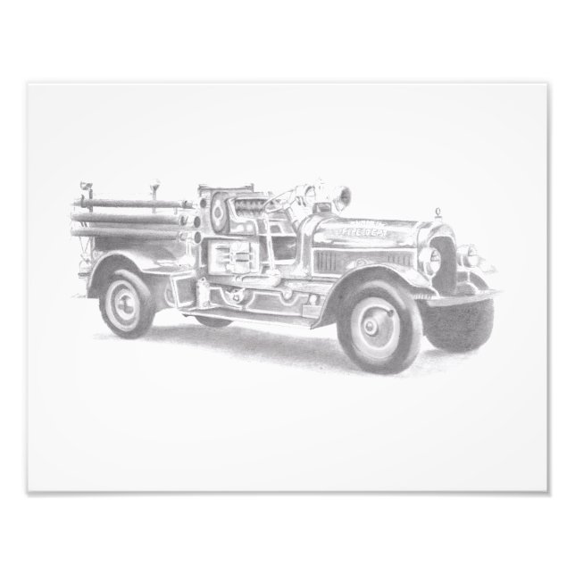 Vintager Feuerwehrleute zeichnend Bleistiftstiftfe Fotodruck (Vorne)