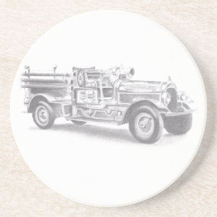Vintager Feuerwehrleute zeichnend Bleistiftstiftfe Getränkeuntersetzer