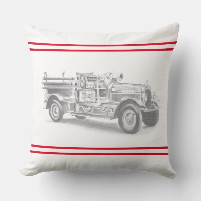 Vintager Feuerwehrleute zeichnend Bleistiftstiftfe Kissen (Vorderseite)
