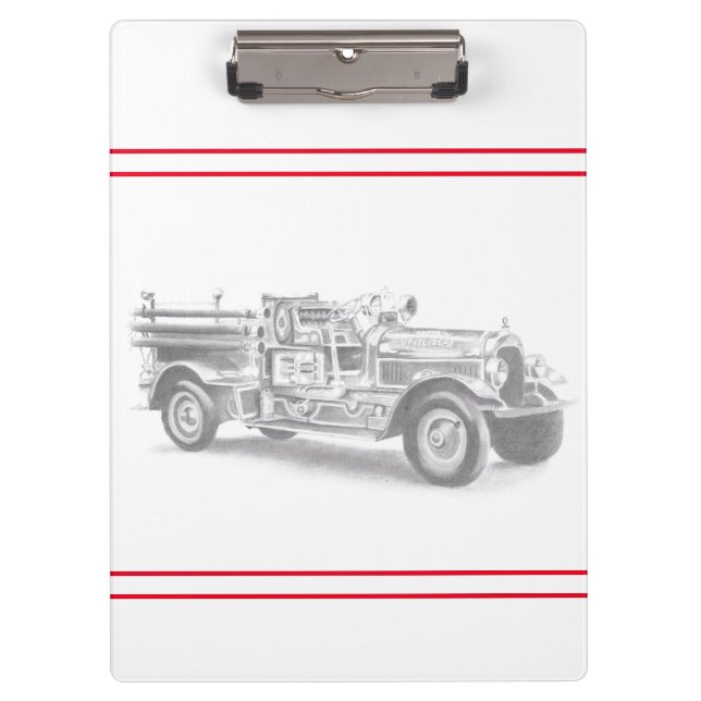 Vintager Feuerwehrleute zeichnend Bleistiftstiftfe Klemmbrett (Vorderseite)
