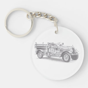 Vintager Feuerwehrleute zeichnend Bleistiftstiftfe Schlüsselanhänger