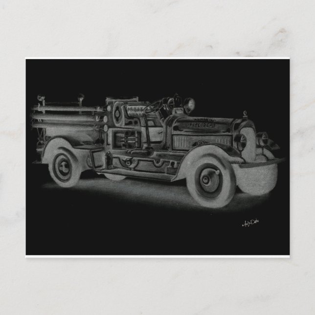 Vintager Feuerwehrwagen Postkarte (Vorderseite)