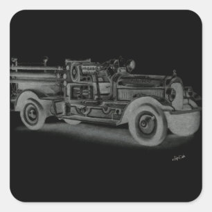 Vintager Feuerwehrwagen Quadratischer Aufkleber