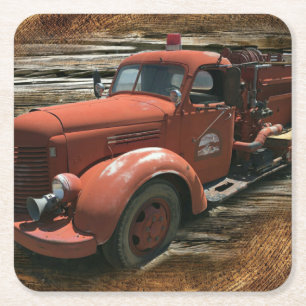 Vintager Feuerzug Rechteckiger Pappuntersetzer