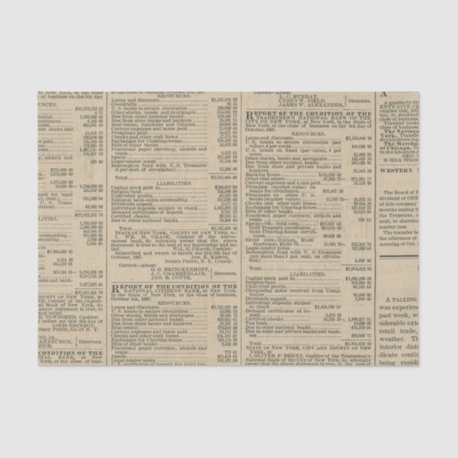 Vintager Finanzbericht Seidenpapier (Vorderseite)