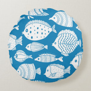 Vintager Fisch: Dekoratives Illustrations-Set. Rundes Kissen