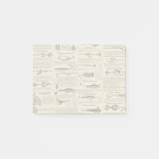 Vintager Fischfang: Antiker Fischer aus den 1900er Post-it Klebezettel (Vorderseite)