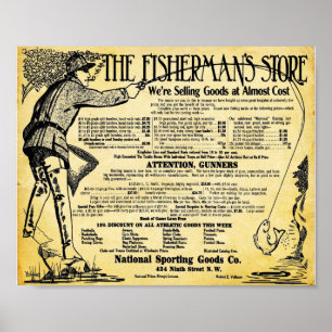 Vintager Fischladen und Handschriftendruck Poster