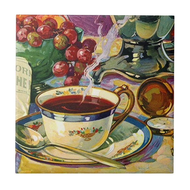 Vintager Fliese Trivet noch Leben-Morgen-Kaffee (Vorderseite)