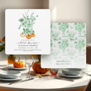 Vintager Floral Pumpkin Green in White Brautparty Einladung