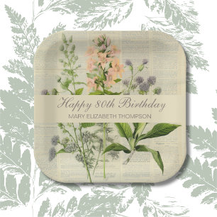 Vintager floraler 80. Geburtstag Pappteller
