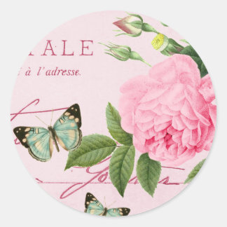 Vintager floraler Aufkleber mit rosa Rosa