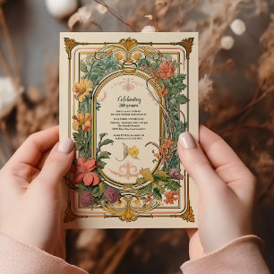 Vintager floraler Jugendstil-Hochzeitstag Einladung
