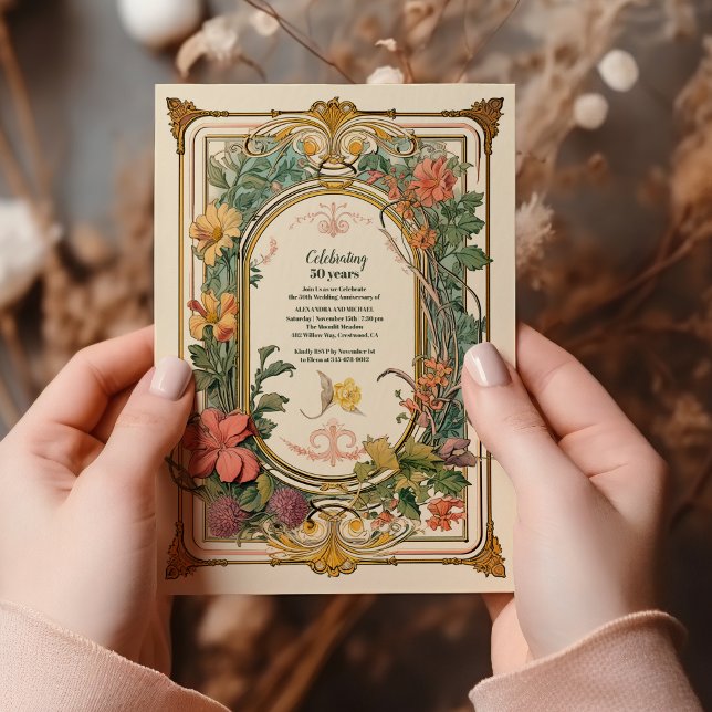 Vintager floraler Jugendstil-Hochzeitstag Einladung (Von Creator hochgeladen)