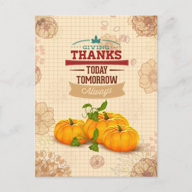 Vintager floraler Pumpkin Happy Thanksgiving Postkarte (Vorderseite)