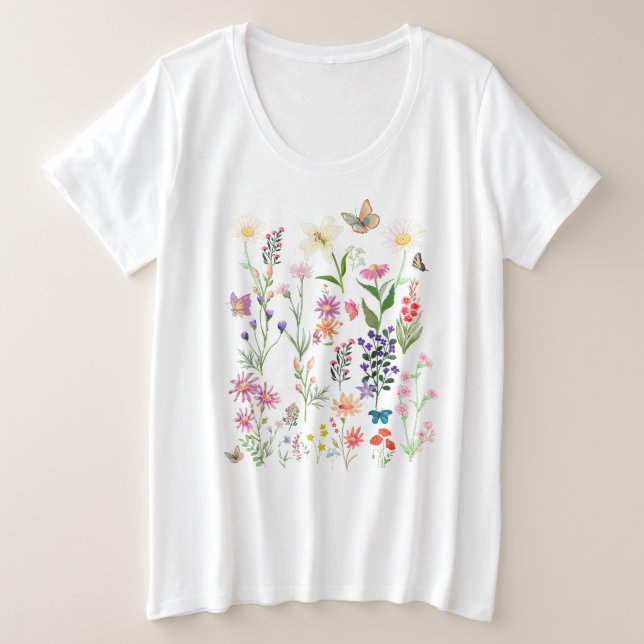 Vintager floraler T - Shirt Boho Wildblume (Design vorne)