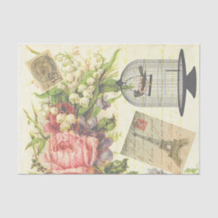 Vintager Florentiner Eiffelturm Paris Bird Handwri Seidenpapier
