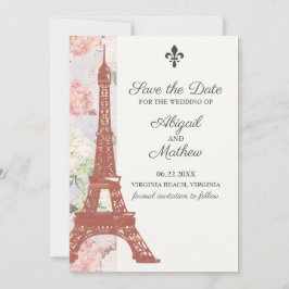 Vintager Florentiner Eiffelturm Paris Lila Hochzei Save The Date