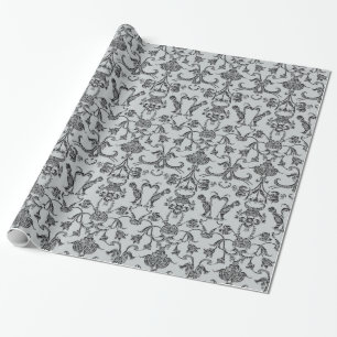 Vintager florentinischer Damast (Schwarzes) Geschenkpapier