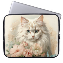 VINTAGER FLÜFFE, WEISSE KATZE MIT BLUME LAPTOPSCHUTZHÜLLE