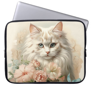 VINTAGER FLÜFFE, WEISSE KATZE MIT BLUME LAPTOPSCHUTZHÜLLE
