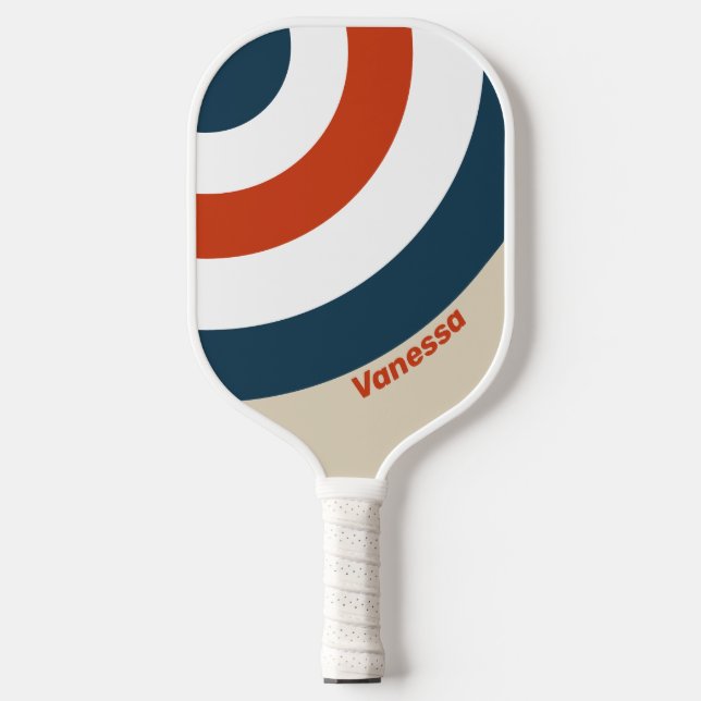 Vintager Flug-Decklarkreis Streifen mit Namen Pickleball Schläger (Vorderseite)