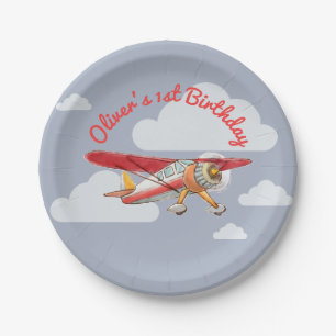 Vintager Flugzeug-Geburtstag Pappteller