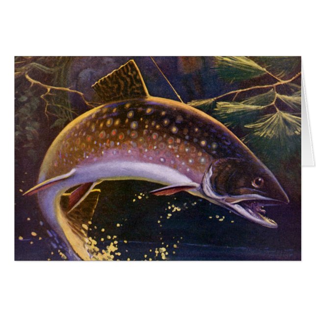 Vintager Forellenfisch Fischer, Sportfischerei (Vorderseite (Horizontal))