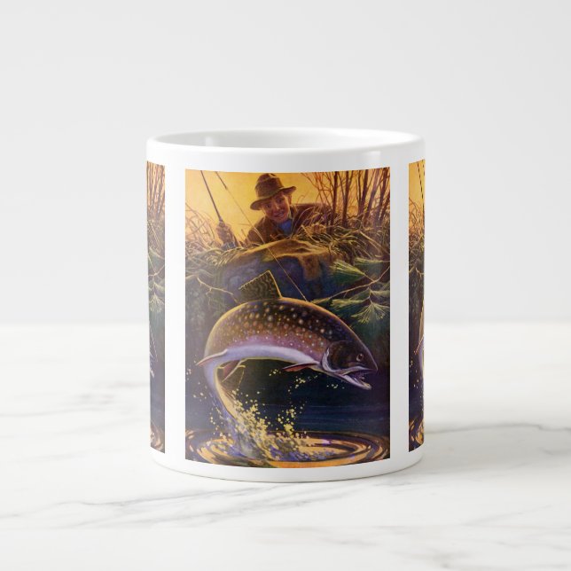 Vintager Forellenfisch Fischer, Sportfischerei Jumbo-Tasse (Vorderseite)