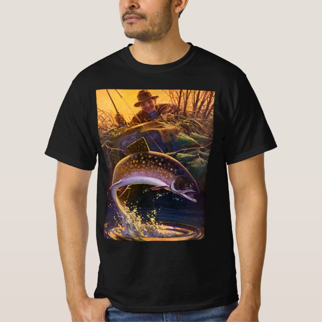 Vintager Forellenfisch Fischer, Sportfischerei T-Shirt (Vorderseite)