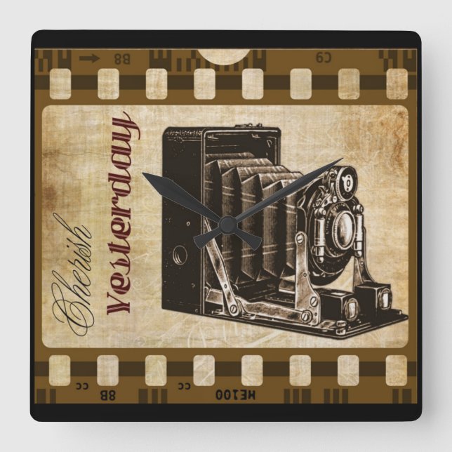 Vintager Fotofilm Quadratische Wanduhr (Vorderseite)