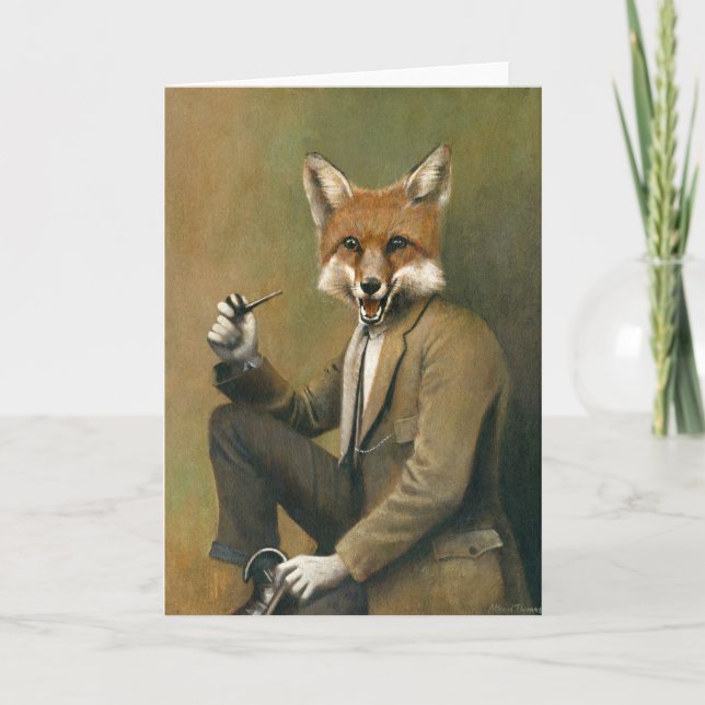 Vintager Fox in Anzug Grußkarte Karte (Vorderseite)