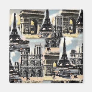 Vintager Franzose-Paris-Reise-Collagen-Eiffel-Turm Magnet