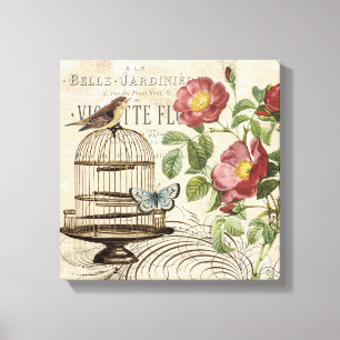 Vintager französischer Birdcage ausgedehnte Leinwanddruck