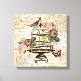 Vintager französischer Birdcage ausgedehnte Leinwanddruck