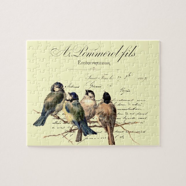 Vintager französischer Buchstabe und Vögel (Horizontal)