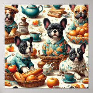 Vintager französischer Bulldog Seamless Poster